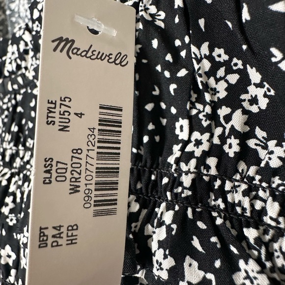 MADEWELL Smocked Crewneck Mini Dress in Floral Harper Floral Black White - Picture 10 of 11
